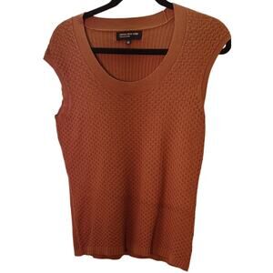 Jones New York Women's Large Brown Waffle Knit Sleeveless Sweater Academia